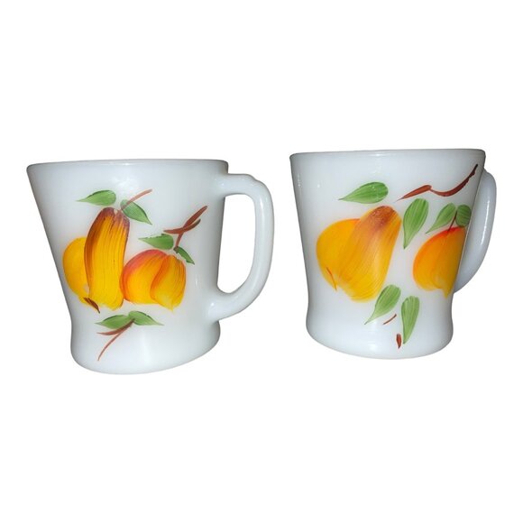 Fire King Milk Glass Mugs With Peach Design Set Of 2 Vintage Collectible - Picture 2 of 11